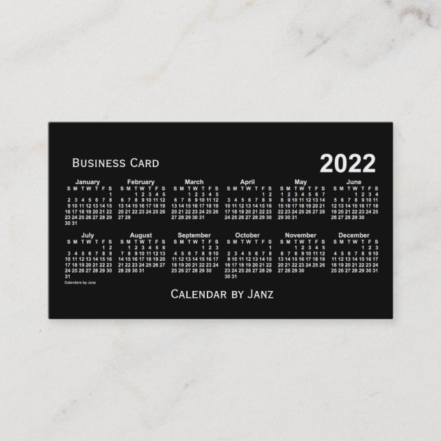 2022 Neon White Calendar von Janz Visitenkarte (Vorderseite)