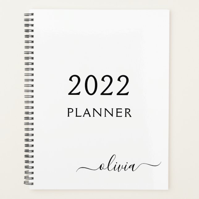 2022 Noir Blanc Script Monogramme Nom Moderne (Devant)