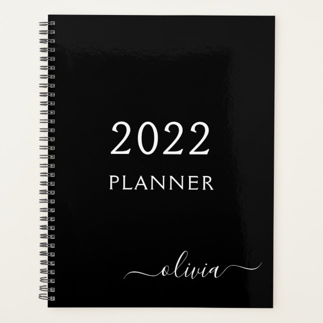 2022 Noir Blanc Script Monogramme Nom Moderne (Devant)