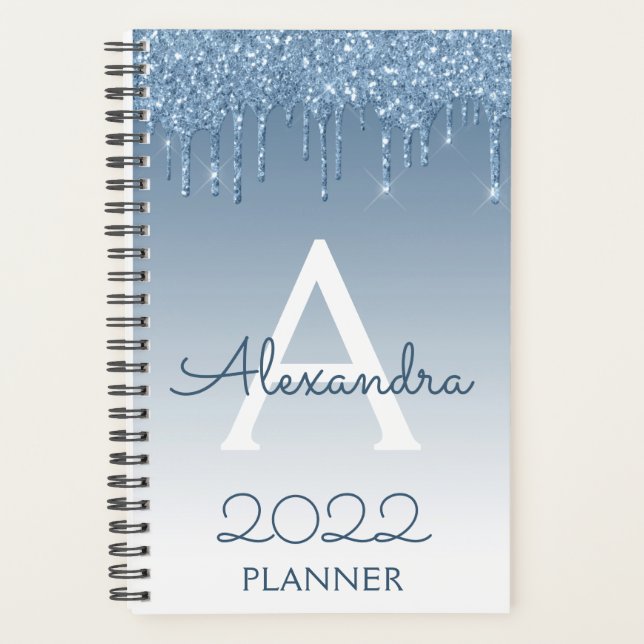 2022 Paillettes Bleues Gouttes Brillent Monogramme (Devant)