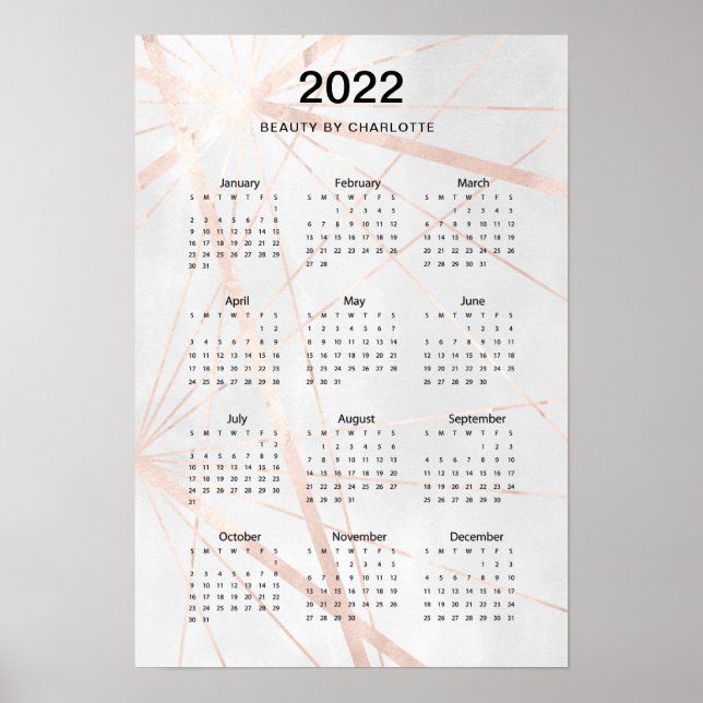 2022! Poster du calendrier aquarelle moderne. (Devant)