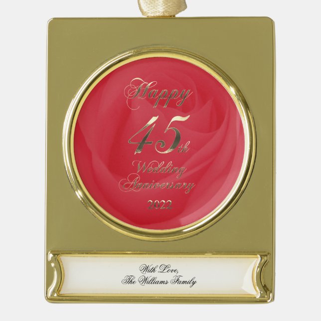2022 Red Saphire Hochzeit 45 Jahre Banner-Ornament Gold (Vorderseite)