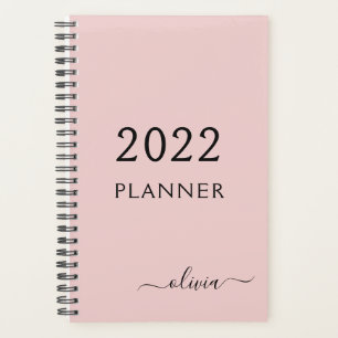 2022 Rosafarbenes girly Schrift Monogramm Name Mod Planer