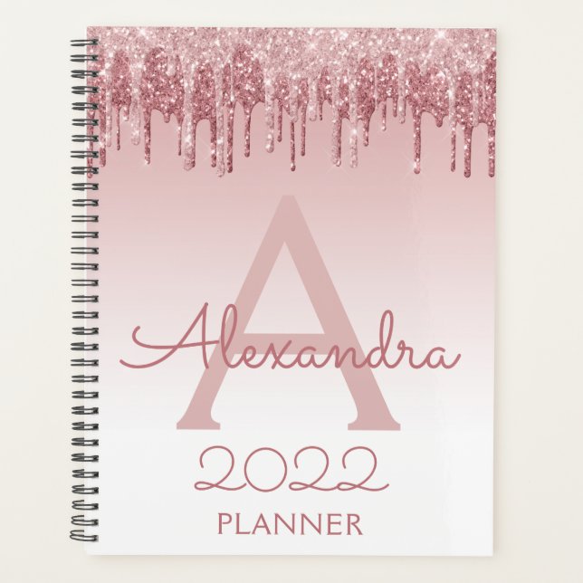 2022 Rose Gold Blush Pink Glitter Sparkle Monogram (Devant)