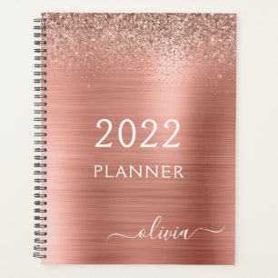 2022 Rose Gold Blush Pink Glitzer Monogram Planer
