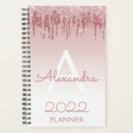 2022 Rose Gold Blush Pink Glitzer Sparkle Monogram Planer