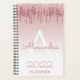 2022 Rose Gold Blush Pink Glitzer Sparkle Monogram Planer