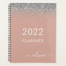 2022 Rose Gold Blush Pink Silver Glitzer Monogram