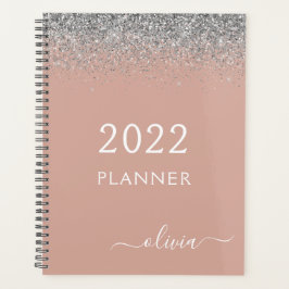 2022 Rose Gold Blush Pink Silver Glitzer Monogram Planer