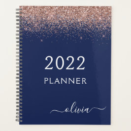 2022 Rose Gold Pink Navy Blue Glitzer Monogram Planer