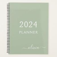 2022 Sage Green Script Monogram Name Modern