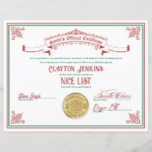 2022 Santa Nice List Certificate