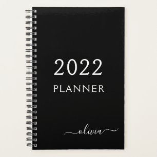 2022 Schwarz Weiß Mädchenname Schriftzug Monogramm Planer