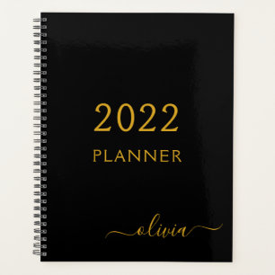 2022 Schwarzes Gold Mädchenhaftes Monogramm Name M Planer