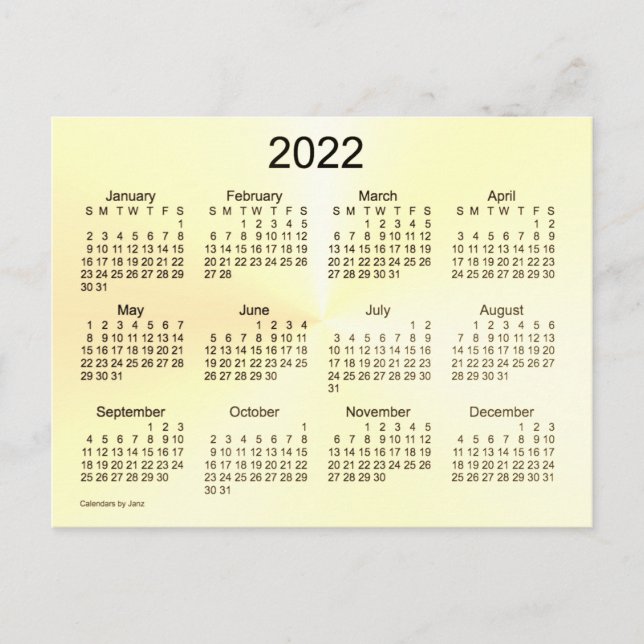 2022 Sepia Shimmer Mini Kalender von Janz Postkarte (Vorderseite)