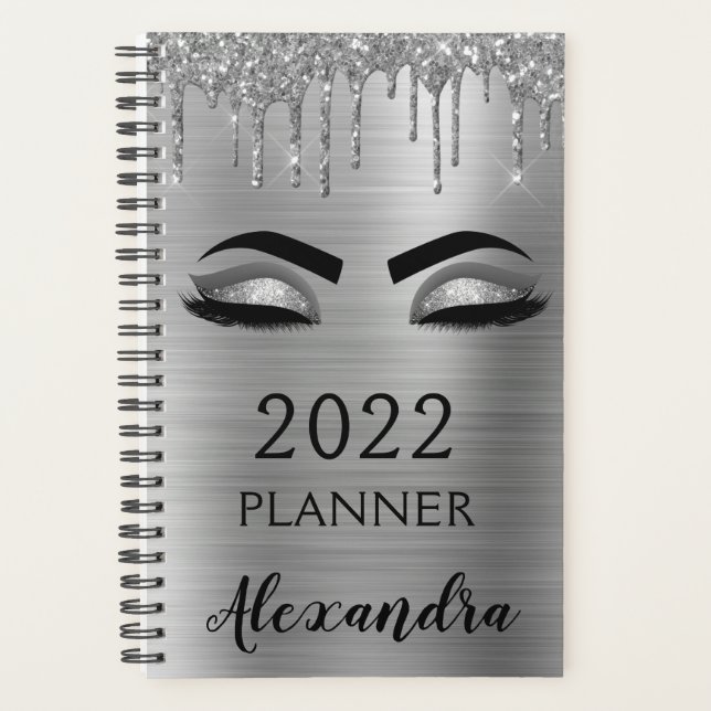 2022 Silberner Glitzer Sparkle Eyelashes Planer (Vorderseite)