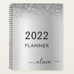 2022 Silver Black Glitzer Girly Monogram Planer