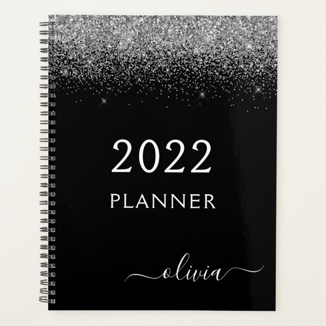 2022 Silver Black Glitzer Monogram Modern Luxury Planer (Vorderseite)