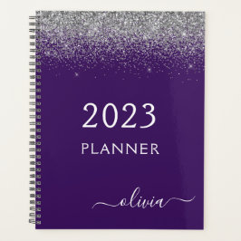 2022 Silver Lila Glitzer Sparkle Monogram Planer