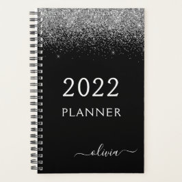 2022 Sparkle-Glam-Monogramm für den Silberschwarze Planer