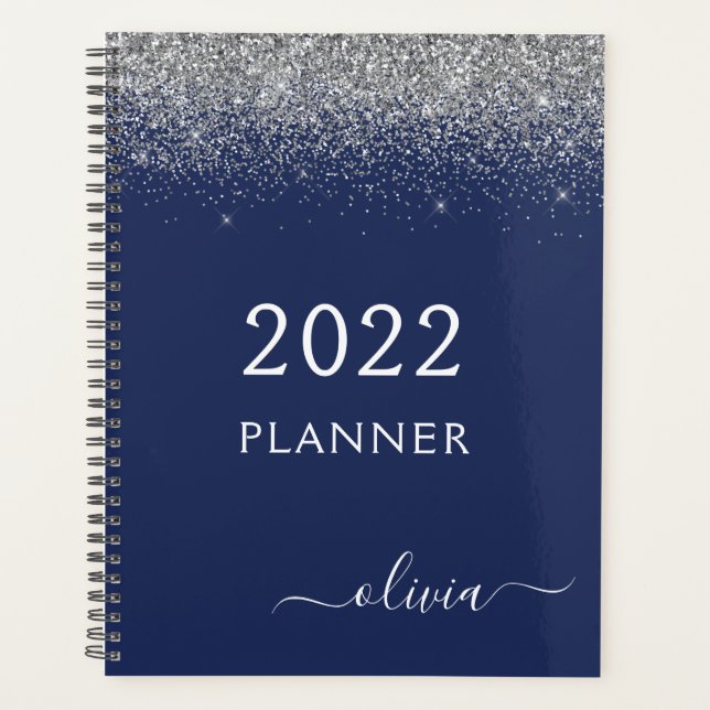 2022 Sparkle Monogramm für den Silver Navy Blue Gl Planer (Vorderseite)