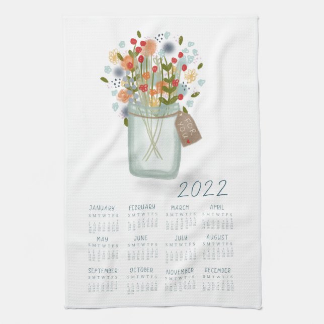 2022 Tea Towel Calendar Flower Jar Kitchen Towel Geschirrtuch (Vertikal)