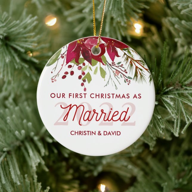 2022 - unsere erste Weihnachtszeit als Verheiratet Keramik Ornament (Baum)
