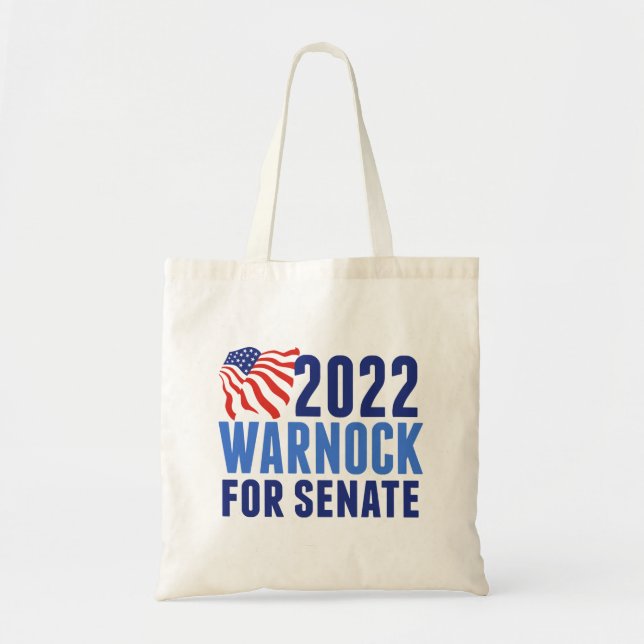 2022 Warnock für US Senat Georgia American Flag Tragetasche (Vorne)