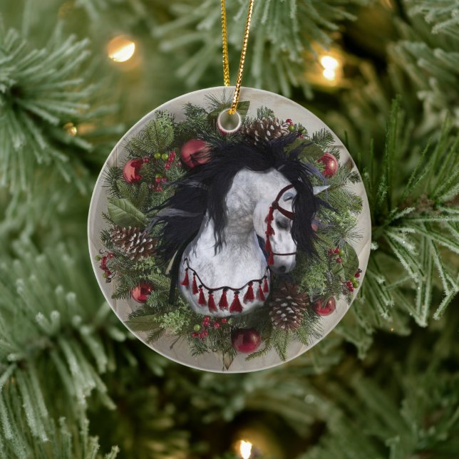 2022 Weihnachtspferd 2-seitig Keramik Ornament (Baum)
