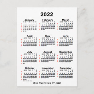 2022 White 52 Week Calendar by Janz Postcard Postkarte