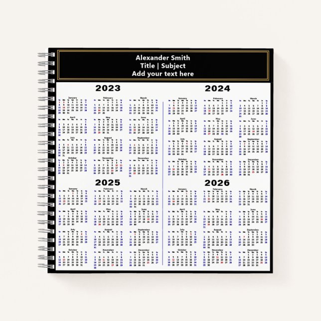 2023 2024 2025 2026 Kalender Neuer benutzerdefinie Notizbuch (Vorderseite)