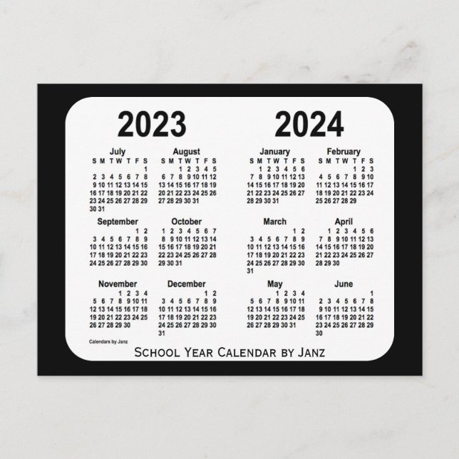 2023-2024 Schwarz-Weiß-Schulkalender von Janz Postkarte (Vorderseite)