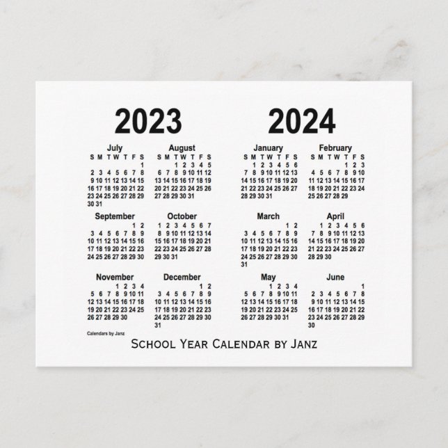 2023-2024 Weißer Schuljahrskalender von Janz Postkarte (Vorderseite)