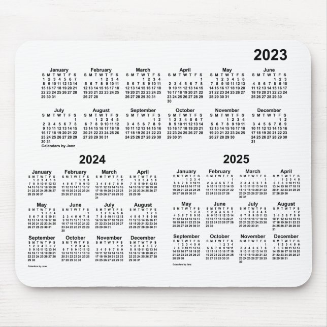 2023-2025 Weißer Dreijahreskalender von Janz Mouse Mousepad (Vorne)
