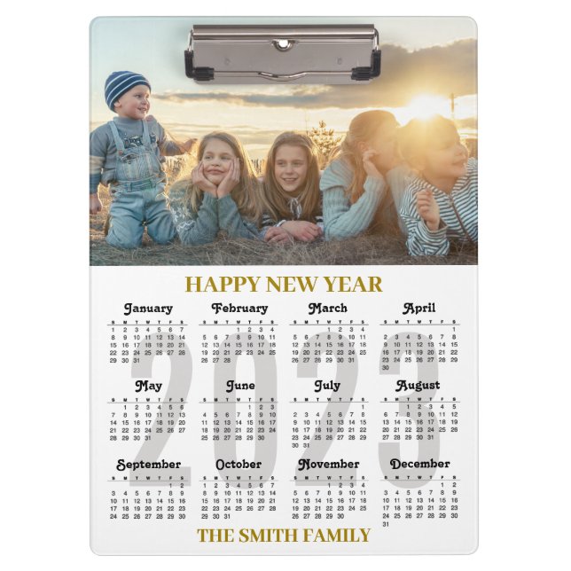 2023-2026 Calendar Modernes Gold Script Family Fot Klemmbrett (Vorderseite)