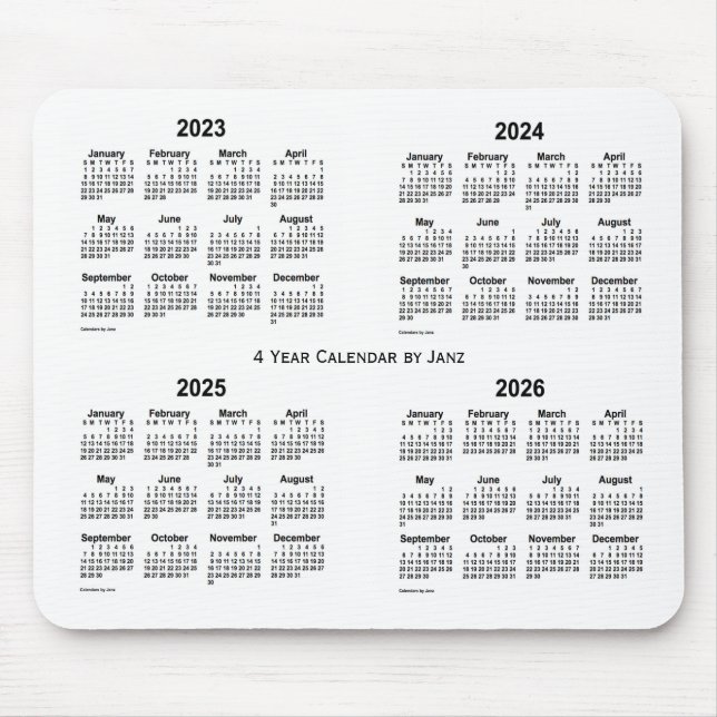 2023-2026 Weißer Vierjahreskalender von Janz Mousepad (Vorne)
