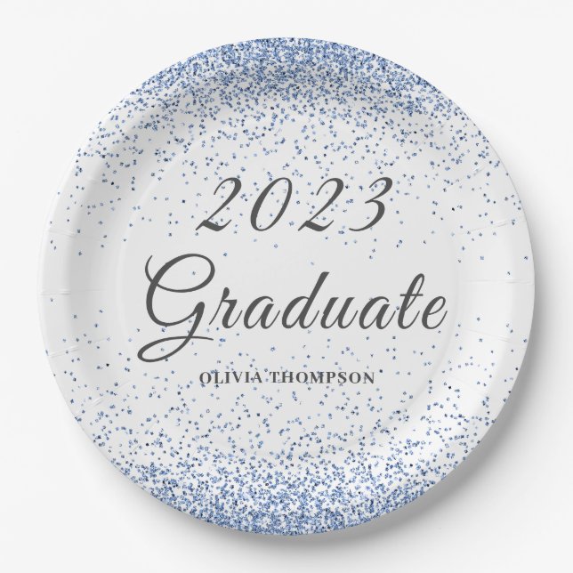 2023 Abschluss Blue Glitzer Pappteller (Vorderseite)