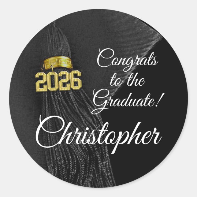 2023 Abschluss Tassel Eleganter Personalisierter N Runder Aufkleber (Vorderseite)