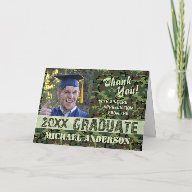 2023 Abschluss Vielen Dank Camouflage Foto Card Dankeskarte (Vorderseite)