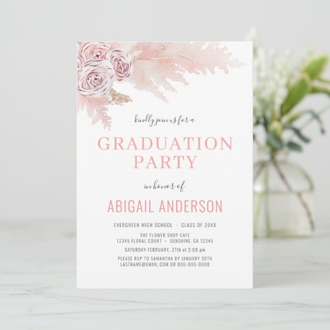 2023 Boho Graduation Party Floral Palms Foto Einladung (Stehend Vorderseite)