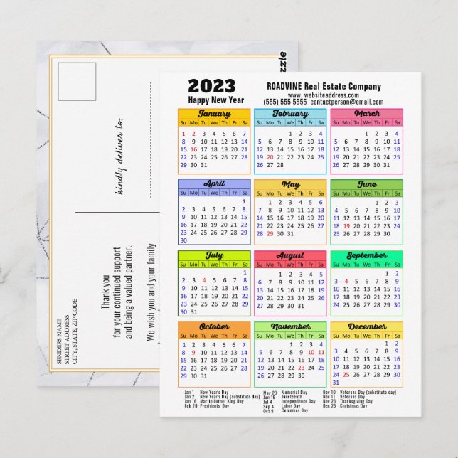 2023 Business Calendar Modernes, grau-schwarzes Sk Postkarte (Vorne/Hinten)