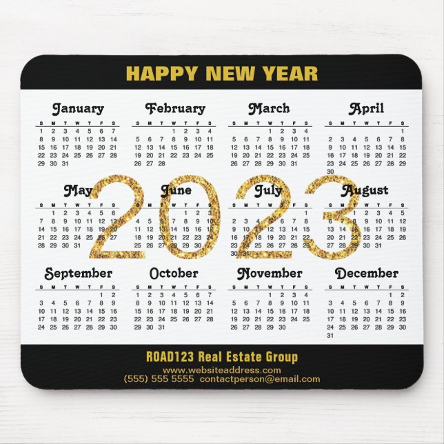 2023 Calendar Business Modernes Gold Script einfac Mousepad (Vorne)