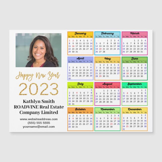 2023 Calendar Business Modernes Script Foto Magnet (Vorderseite)