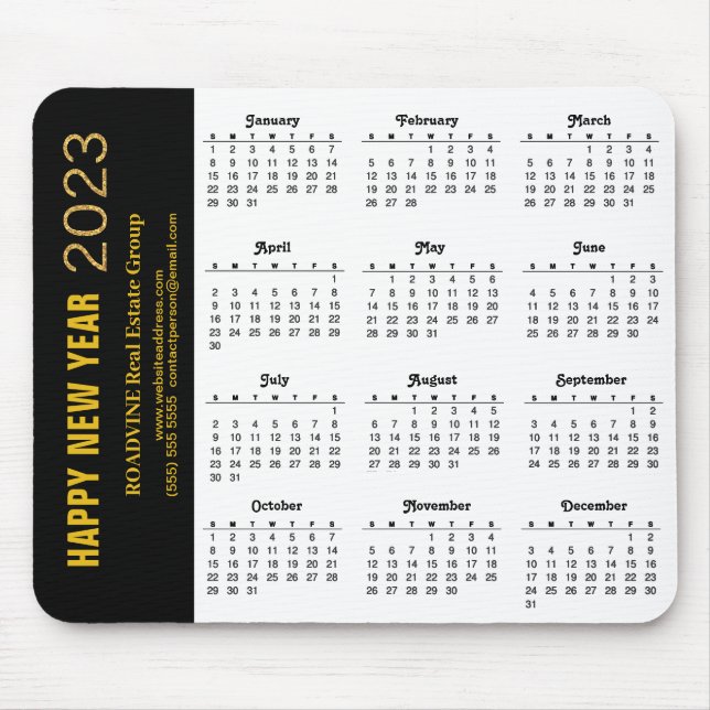 2023 Calendar Gold Script Minimalistisch Corporate Mousepad (Vorne)