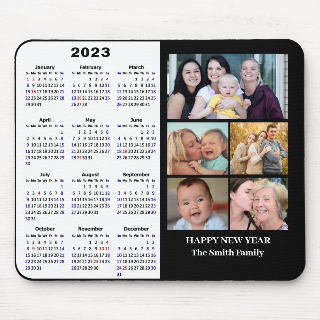 2023 Calendar Minimalist 5 Family Photo Modern Mousepad (Vorne)