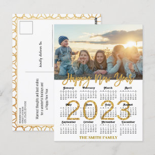 2023 Calendar Modernes Gold Glitzer Script Foto Postkarte