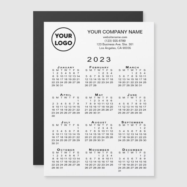 2023 Calendrier Business Logo Texte Blanc Magnet C (Devant / Derrière)