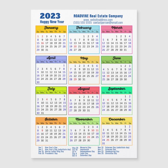 2023 Calendrier moderne Blue Business Carte magnét (Devant)