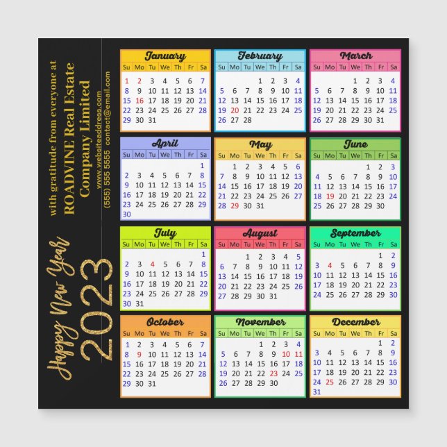 2023 Calendrier moderne Gold Script Magnet d'affai (Devant)