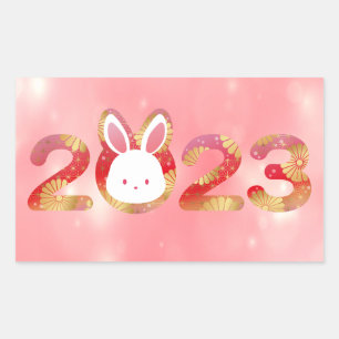 2023, Chinesisches Neujahr, Kaninchen Rechteckiger Aufkleber